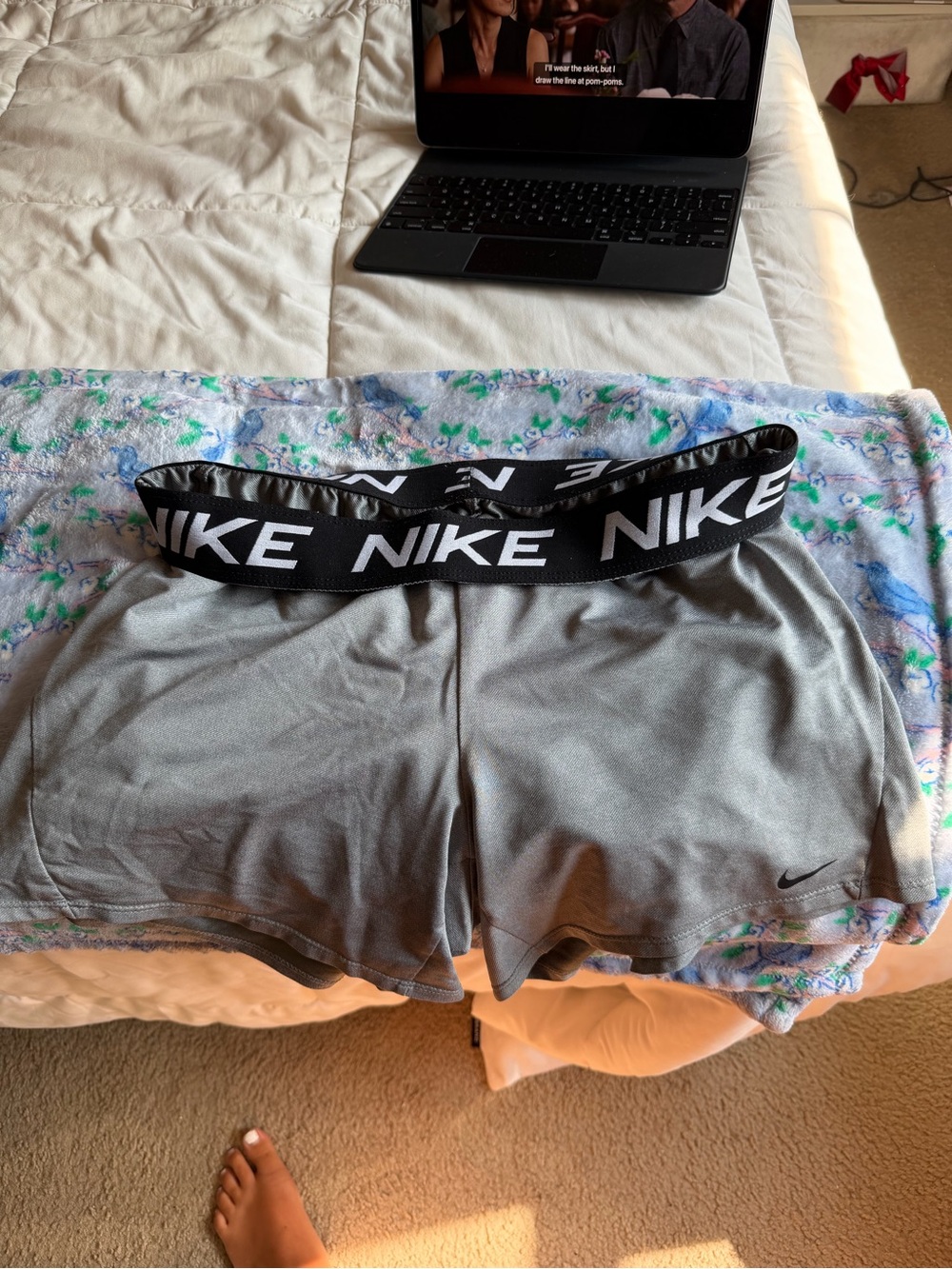 Nike Gray Athletic Shorts with Black Branded Waistband